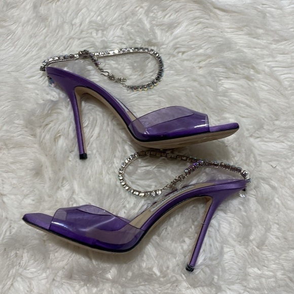 Jimmy Choo Saeda 100 Crystal embellished PVC & satin‎ sandals size 38EU - Picture 5 of 13